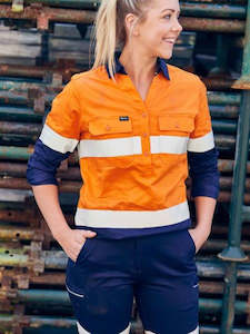 BLC6064T - Bisley - Hi-Vis Women's Taped Stretch V-Neck Closed Front Lightweight Shirt