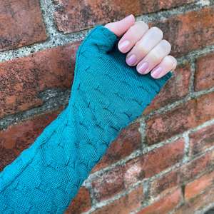 Merino Wool Gloves - Teal Cross Textured