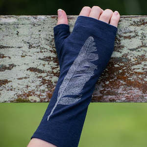 Merino Wool Gloves - Navy and Silver Feather