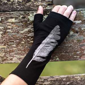 Merino Wool Gloves - Black and Silver Feather