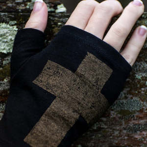 Merino Wool Gloves - Black and Bronze Cross