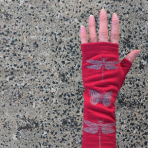 Gloves: Merino Wool Gloves - Red Dragonfly