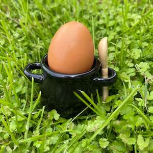 Cauldron Egg Cup with Broom Spoon