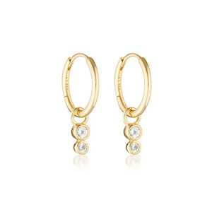 Earrings: Linda Tahija Duo Huggie Hoop Earrings - White Topaz