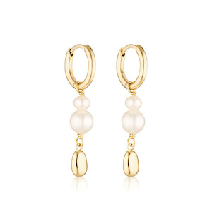 Earrings: Linda Tahija Brook Pearl Huggie Earrings - Gold