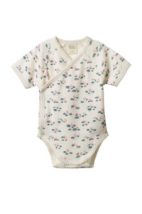 Nature Baby Short Sleeve Kimono Bodysuit - Waterlilies Print