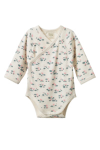 Nature Baby Long Sleeve Kimono Bodysuit - Waterlilies Print