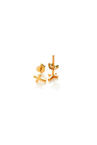 Stolen Girlfriend Tiny Stolen Cross Earrings - Yellow Gold Plated