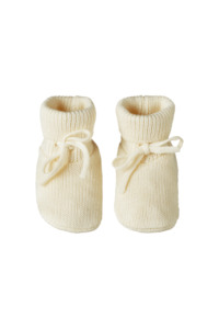 Nature Baby Merino Knit Drawstring Booties - Natural