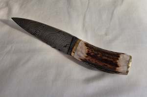 Antler Table Knife, Damascus Blade