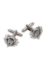 Clothing: Cuff Links, Polished Pewter Thistle