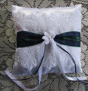 Ring Cushion, Satin with Tartan Trim