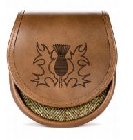 Clothing: Thistle Etched, Large Flap Harris Tweed Sporran