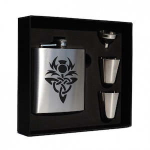 6oz Stainless Steel Hip Flask With Cups Gift Set (Scottish designs)