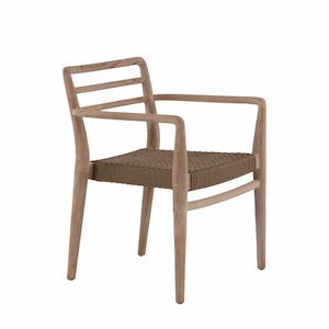 Joan Outdoor Wicker and Reclaimed Teak Stackable Dining Armchair