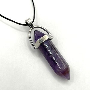 Amethyst Gemstone Necklace with Adjustable Black Cord