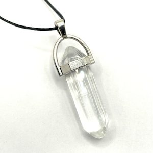 Crystal Quartz Gemstone Necklace with Adjustable Black Cord