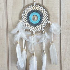 Macrame Dreamcatcher: Dreamcatcher Macrame Boho Aqua with Seashells