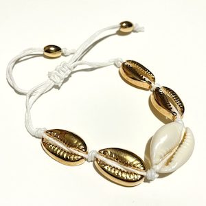 Cowrie 1 Natural Shell and 4 Gold Metallic Shells – Bracelet or Anklet – Adj…