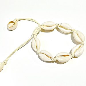 Natural Cowrie Seashell Bracelet or Anklet – Adjustable – Beige Cord