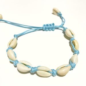 Natural Cowrie Seashell Bracelet or Anklet – Adjustable – Blue Cord