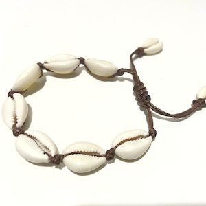 Natural Cowrie Seashell Bracelet or Anklet – Adjustable – Brown Cord