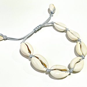 Natural Cowrie Seashell Bracelet or Anklet – Adjustable – Grey Cord