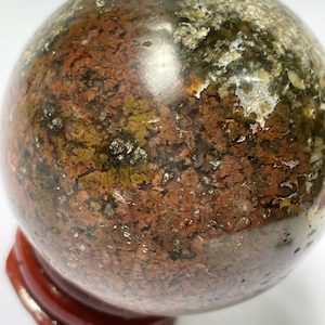 Brecciated Jasper Sphere – 225 gr. – Wooden Stand