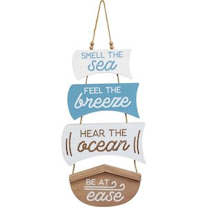 Hanging Decors: Wall Sign “Smell The sea, Fell the breeze, Hear the ocean, Be at ease”