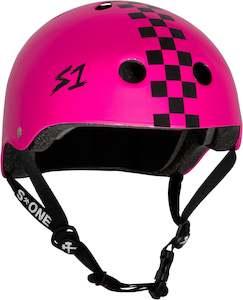 Protective Gear: S-One Helmet Lifer Pink Gloss with Checker Stripe