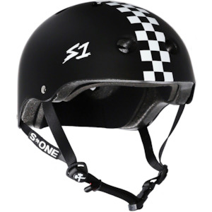 Protective Gear: S-One Helmet Lifer Black Matte with Checker Stripe