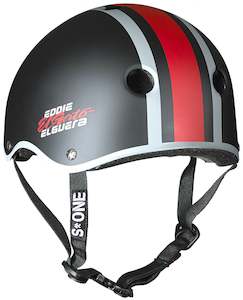 Roller Skating Kids Helmets: S-One Helmet Lifer Eddie Elguera Black Matte Red Grey Stripes