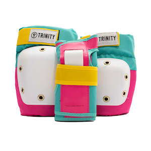 Roller Skating Kids Padding: Trinity Pad Pack Teal Pink Yellow