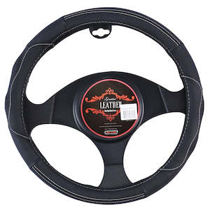 Universal Pvc Leather: Nevada Steering Wheel Cover - Black/White [Leather]