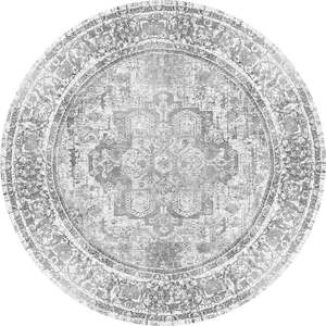 Round: Hanmer Chilaz Grey Distressed Vintage Round Washable Rug