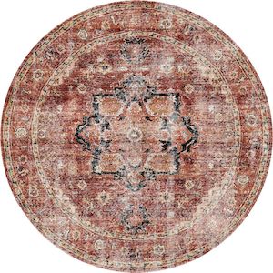 Matakana Cezanne Terracotta Distressed Vintage Round Washable Rug