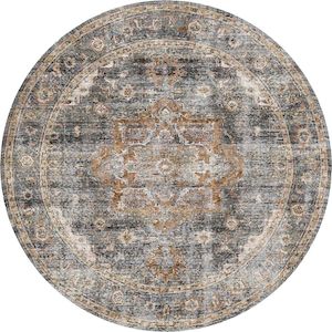 Matakana Cezanne Rabbit Gray Inca Gold Distressed Vintage Round Washable Rug