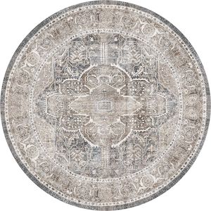 Waiheke Kendra Ash Distressed Vintage Round Washable Rug