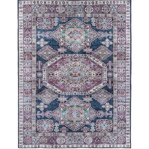 Modern: Piha Rajah Navy Purple Vintage Washable Rug