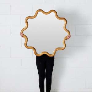 Curvy Round Wall Mirror Natural