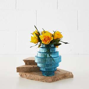 Ridged Round Glass Vase Blue