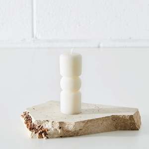 Abstract Ribbed  Pillar Candle White