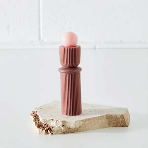 Abstract Ribbed Pillar Candle Brown