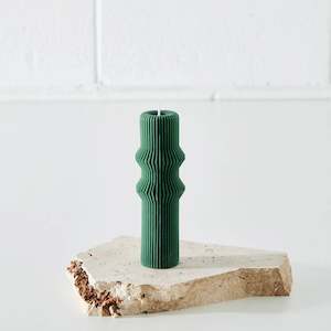 Abstract Ribbed Pillar Candle Green