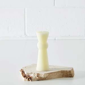 Abstract Ribbed Pillar Candle Small White