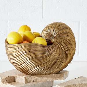 Nautilus Metal Bowl and Sculpture Gold