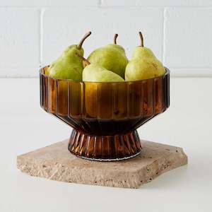 Decorative Trays: Ridged Glass Footed Bowl Amber