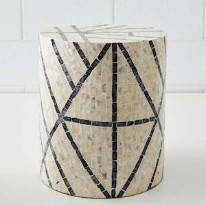 Capiz Shell and Resin Inlay Stool/Table Ivory Black