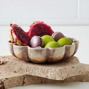 Decorative Trays: Scalloped Glazed Ceramic Bowl Natural