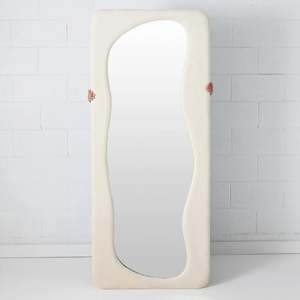 Full Length Abstract Velvet Floor Mirror White